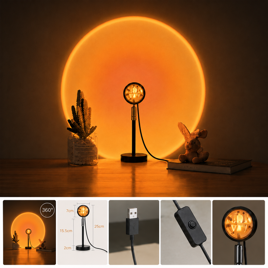 Lumora Sunset Lamp size and feature details